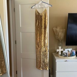 RONNY KOBO Women's Gold Shelly Sequined Georgette Maxi Dress Size XS